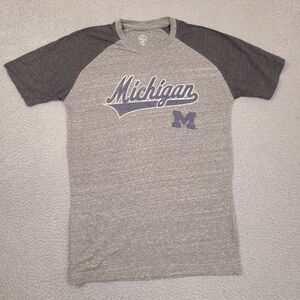 University Of Michigan UM T-Shirt‎ Mens Medium Gray Raglan Short Sleeve